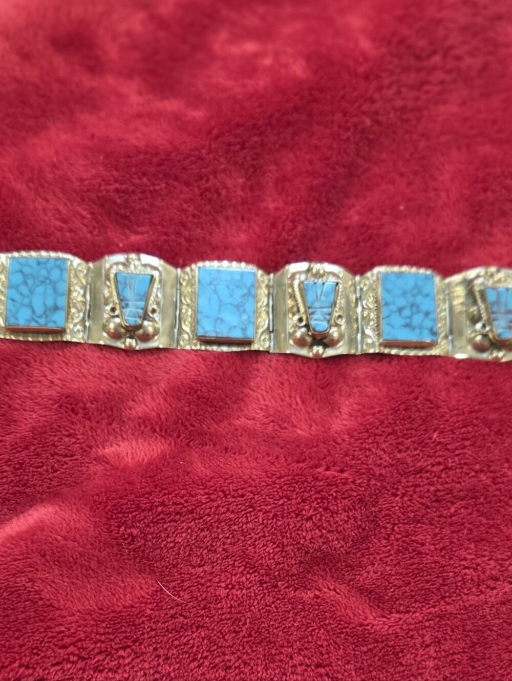 Turquoise Inlay Link Bracelet In Mexican Silver